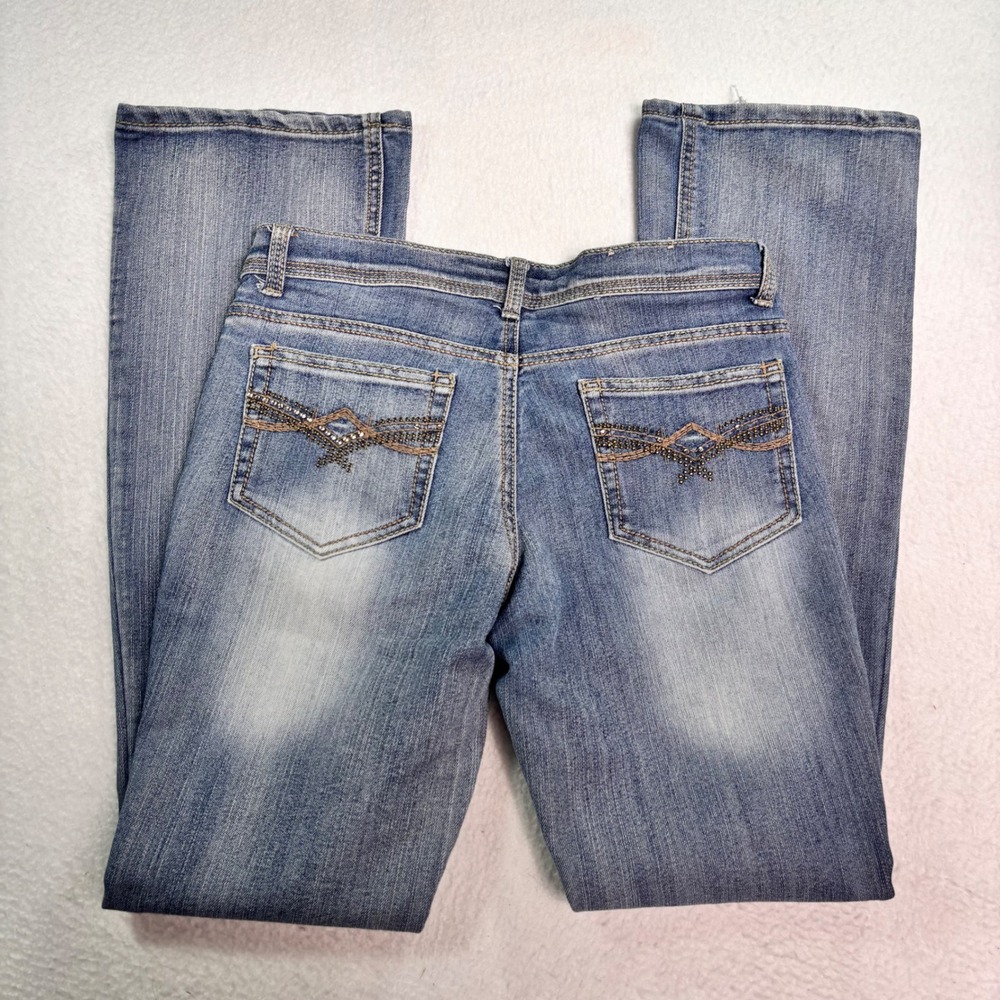 Mudd Embellished Bootcut Jeans Size 7 Light Wash Stretch Denim Blue - Picture 3 of 7
